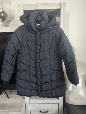Steve Madden Black Quilted Hooded Puffer Jacket Women's SZ L